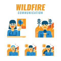 People reporting and sos calling about wildfire. Flat design icons. vector illustration.