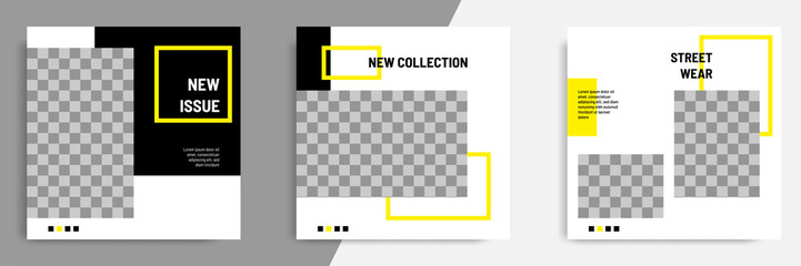 Minimal layout square banner in black yellow frame color. Editable geometric banner template for social media post, stories, story, flyer.	