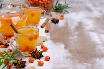 Vitamin healthy sea buckthorn tea in glass