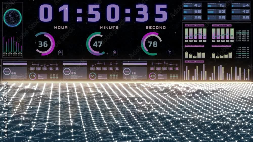 Poster HUD Futuristic Wireframe Landscape System Analysis Swirl Wave Structure. Float low poly geometric element for visualization explorer panel.