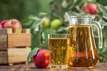 apple juice in glass and jug