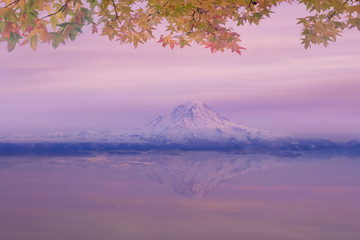 winter mountain reflection on water with sunrise landscape,landscape with lake and reflection