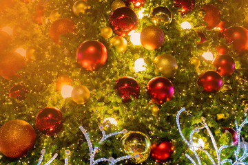 Obraz na płótnie Canvas Christmas decoration, Christmas tree, gifts, New year, decorations.Christmas light night background, Happy holidays background,Christmas background with light,