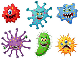 Set of cartoon germ and virus. vector illustration