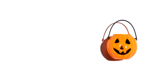 Halloween orange pumpkin - overhead view flat lay