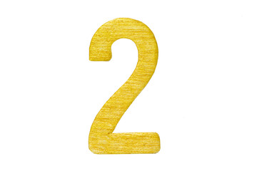 Golden number 2 isolated on white background