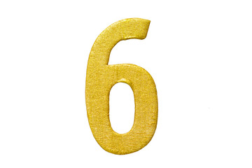 Golden number 6 isolated on white background