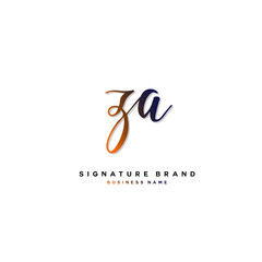 Z A ZA Initial letter handwriting and  signature logo concept design.