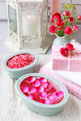 Nail spa enriching treatment with essential oils and rose petals