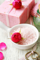 Obraz na płótnie Canvas Nail spa enriching treatment with essential oils and rose petals