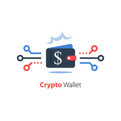 Crypto wallet, finance technology, online payment, digital currency, payment system, vector flat illustration