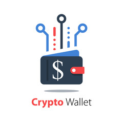 Crypto wallet, finance technology, online payment, digital currency, payment system, vector flat illustration