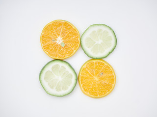 Fototapeta na wymiar Many orange and lemon slices