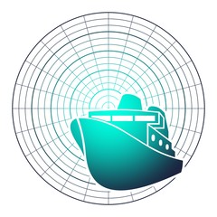 Ferry boat icon in thin line style on radar display.