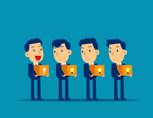 People with light bulb and question mark. Concept business different vector, Kid business, Office person, Carrying.