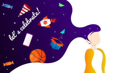 Let's celebrate! illustration in outerspace style. Web banners to invite to celebrate something