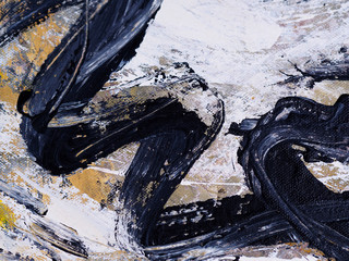 Hand draw brushstroke oil painting black color abstract white background.