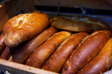 food, bread, bakery, shop, shelf, baked, breakfast, cookies, fresh, bun, food, 