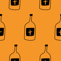 Web seamless vector pattern on white black orange background. Halloween texture.