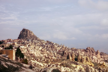 Fototapeta na wymiar scenic landscape of old town of Cappadocia in middle east Turkey