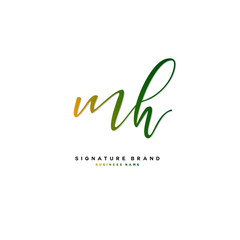 M H MH Initial letter handwriting and  signature logo concept design.