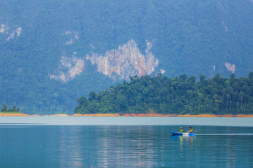 travel and Honeymoon Kayaking and canoeing with lover. view mountain