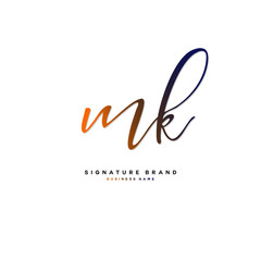 M K MK Initial letter handwriting and  signature logo concept design.