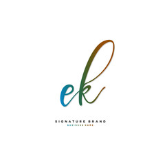 E K EK Initial letter handwriting and  signature logo concept design.
