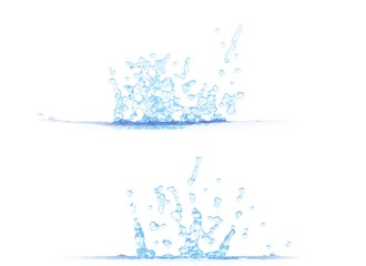 3D illustration of 2 side views of cool water splash - mockup isolated on white, creative still