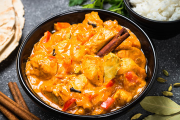 Chicken tikka masala with rice.