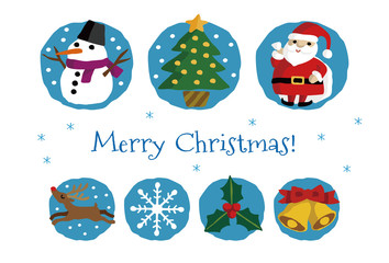 可愛いサンタとツリーと雪だるまのクリスマスカード