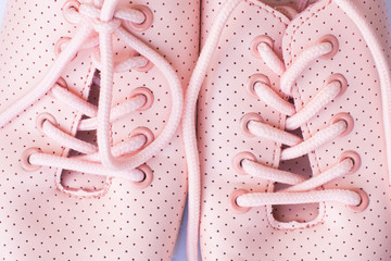 Pink Women's Sneakers Close-up Lacing Shoes