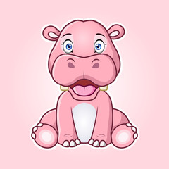Fototapeta premium Cartoon Hippopotamus sitting with smile. Vector illustration .