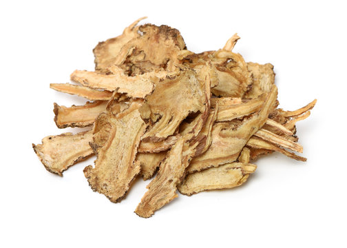 Sliced Angelica Sinensis or Dang Gui on white background