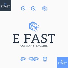 Letter E with Fast or Faster Geometry Logo Design Vector