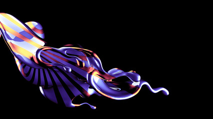 Beautiful elegant metal splash on a black background. 3d illustration, 3d rendering.