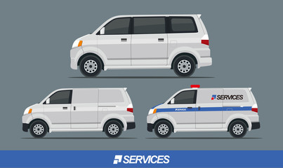 Set Illustration of Van Car Mpv with 4 doors, sliding door, and service branding for company