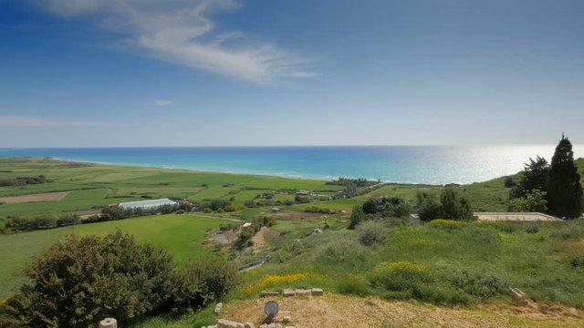 amazing turquoise water near mediterranean seacoast of Cyprus, view from Kourion hill