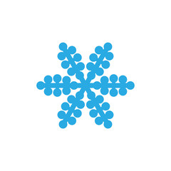 Snowflake icon. Blue silhouette snow flake sign, isolated on white background. Flat design. Symbol of winter, frozen, Christmas, New Year holiday. Graphic element decoration Vector illustration