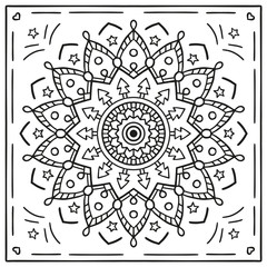 Cute Hand Drawn Christmas Mandala Coloring Card.