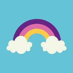 Rainbow and clouds icon with blue background