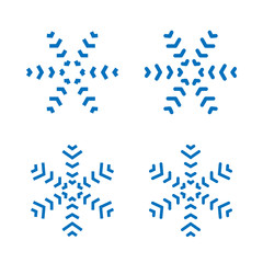 Snowflakes signs set. Blue Snowflake icons isolated on white background. Snow flake silhouettes. Symbol of snow, holiday, cold weather, frost. Winter design element. Vector illustration