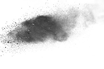 abstract powder splatted background. Black powder explosion on white background. Colored cloud. Colorful dust explode. Paint Holi.