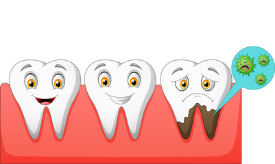 Fototapeta premium Cartoon normal and unhealthy tooth. vector illustration