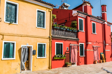 Fototapeta na wymiar Small two-storey colored houses