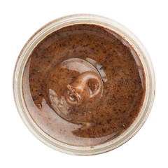 Top view of the jar of raw whipped honey with cranberry