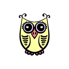 Vector hand drawn owl doodle, Isolated illustration