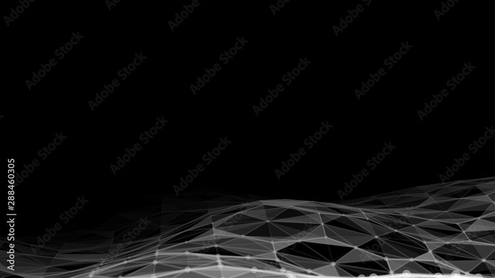 Wall mural big data. vector abstract futuristic digital landscape with particles dots and stars on horizon. com