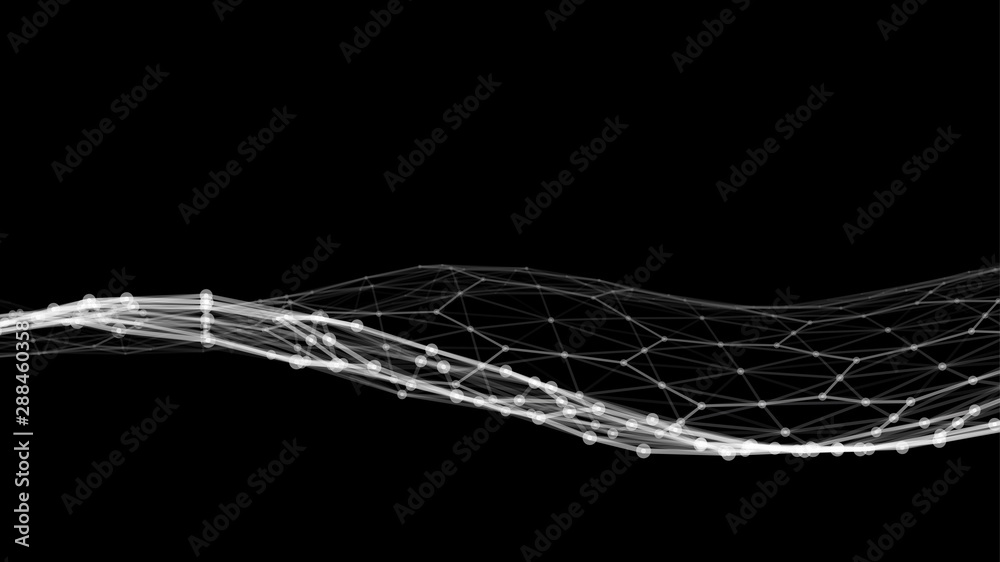 Poster big data. vector abstract futuristic digital landscape with particles dots and stars on horizon. com