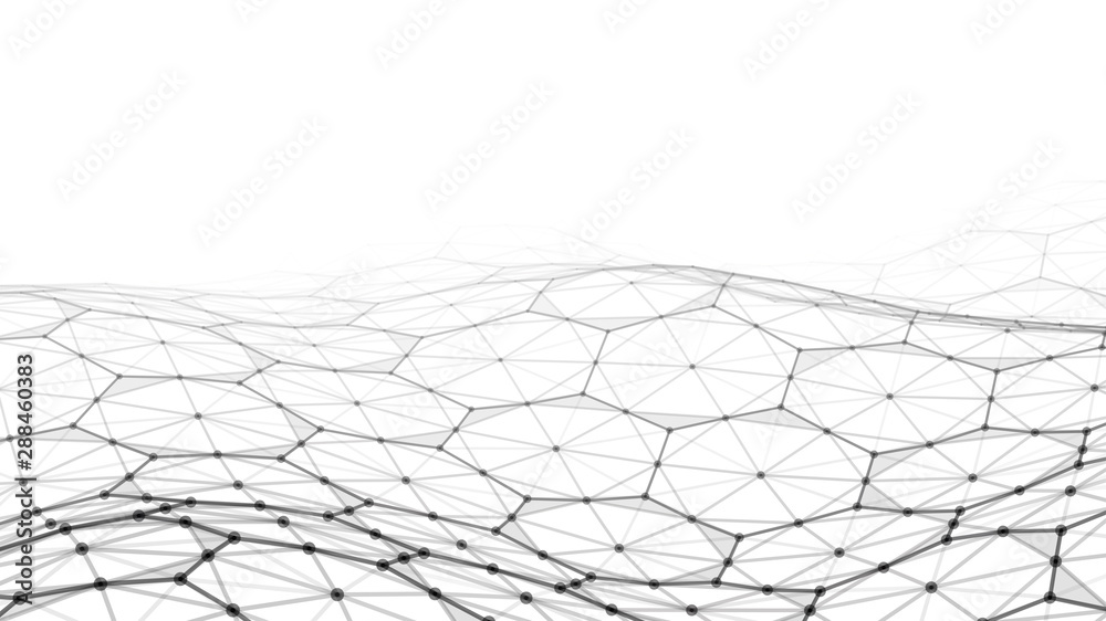 Poster big data. vector abstract futuristic digital landscape with particles dots and stars on horizon. com
